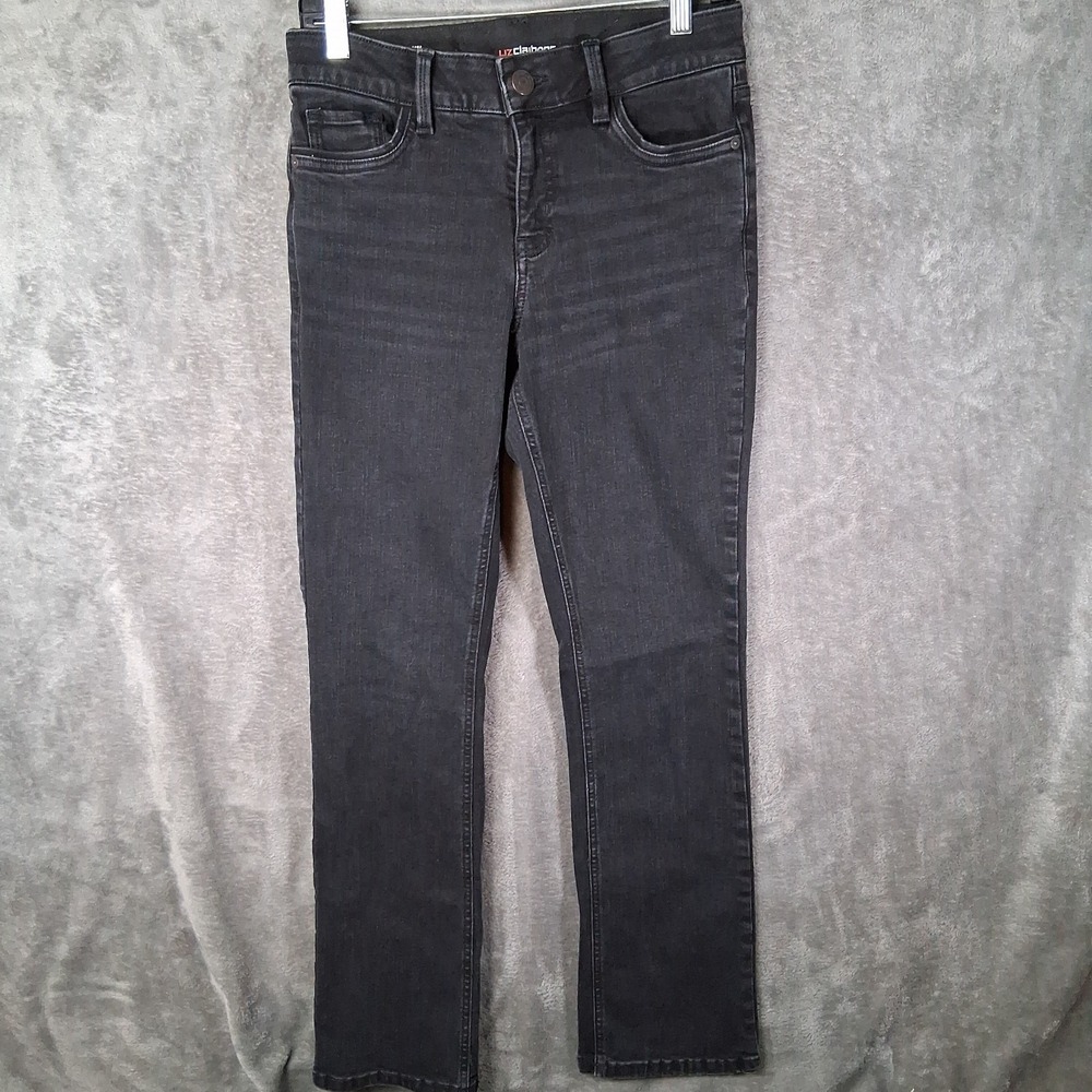 Liz Claiborne Sara Bootcut Mid-Rise Jeans Women's Size 4 Black Faded 28x31 Stret